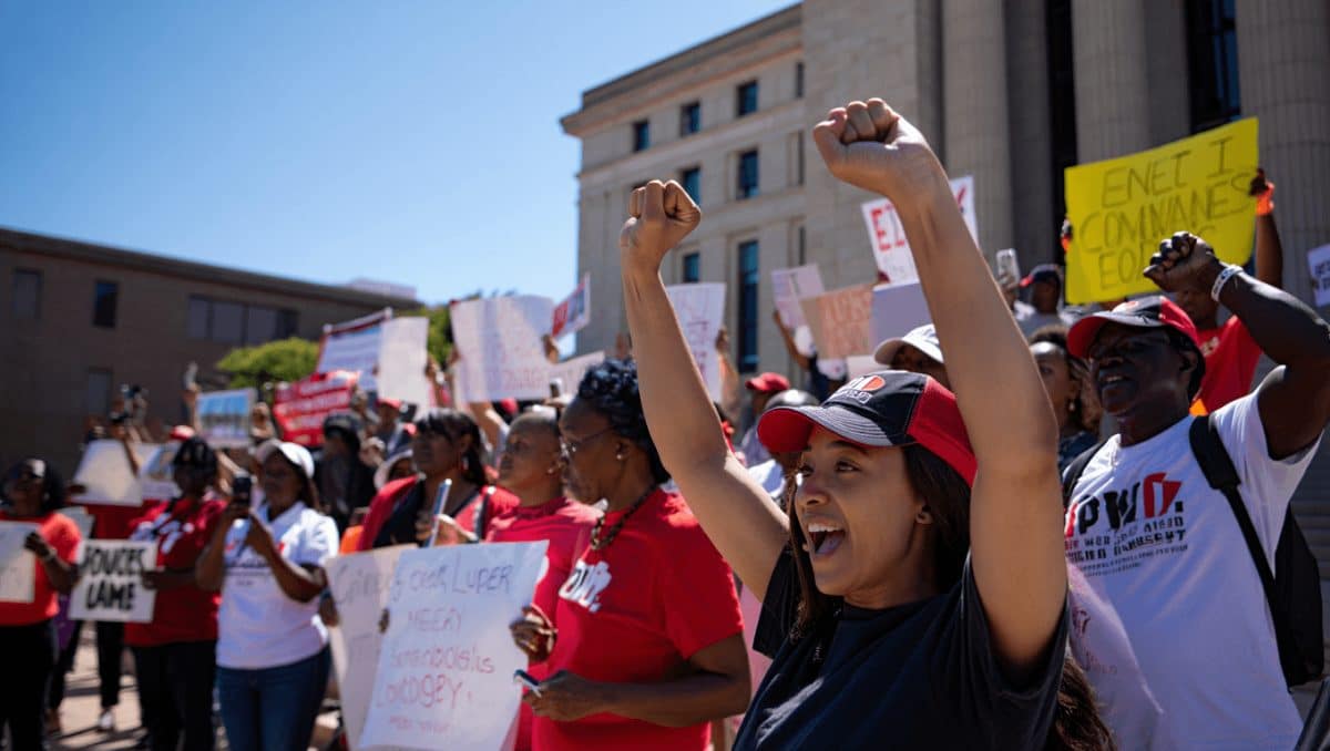 Protesters with the Clara Luper Legacy Committee gather at federal courthouseOklahoma City