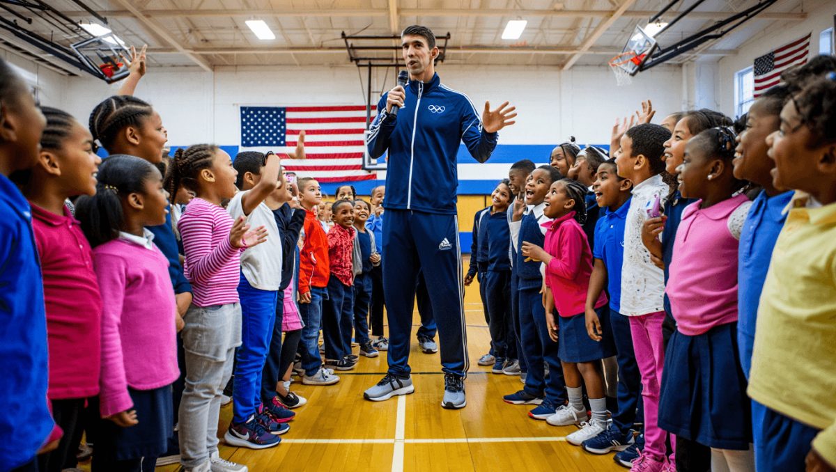 Cushing Elementary students meet Olympian after year-long mentorship