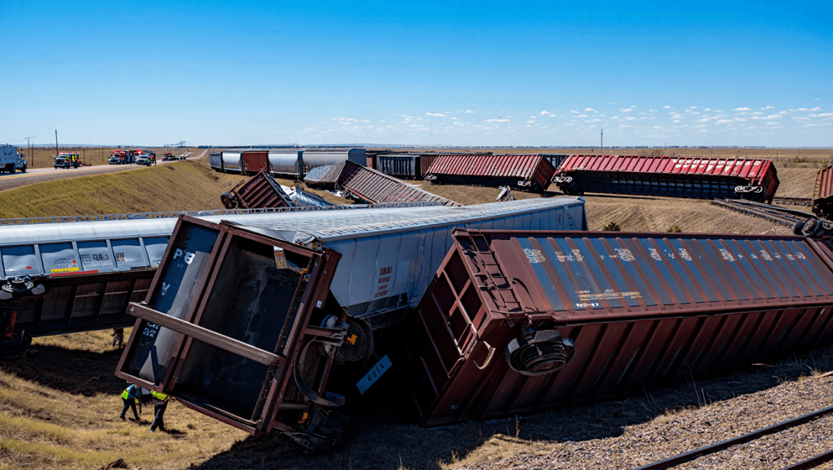 Heavy winds derail train cars near Woodward, no injuries reported
