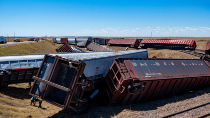 Heavy winds derail train cars near Woodward, no injuries reported