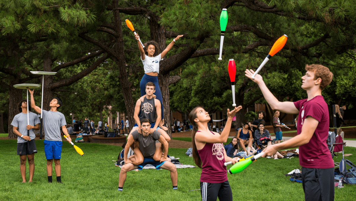 Dexter Lawn transforms into a circus with juggling and acro yoga clubs
