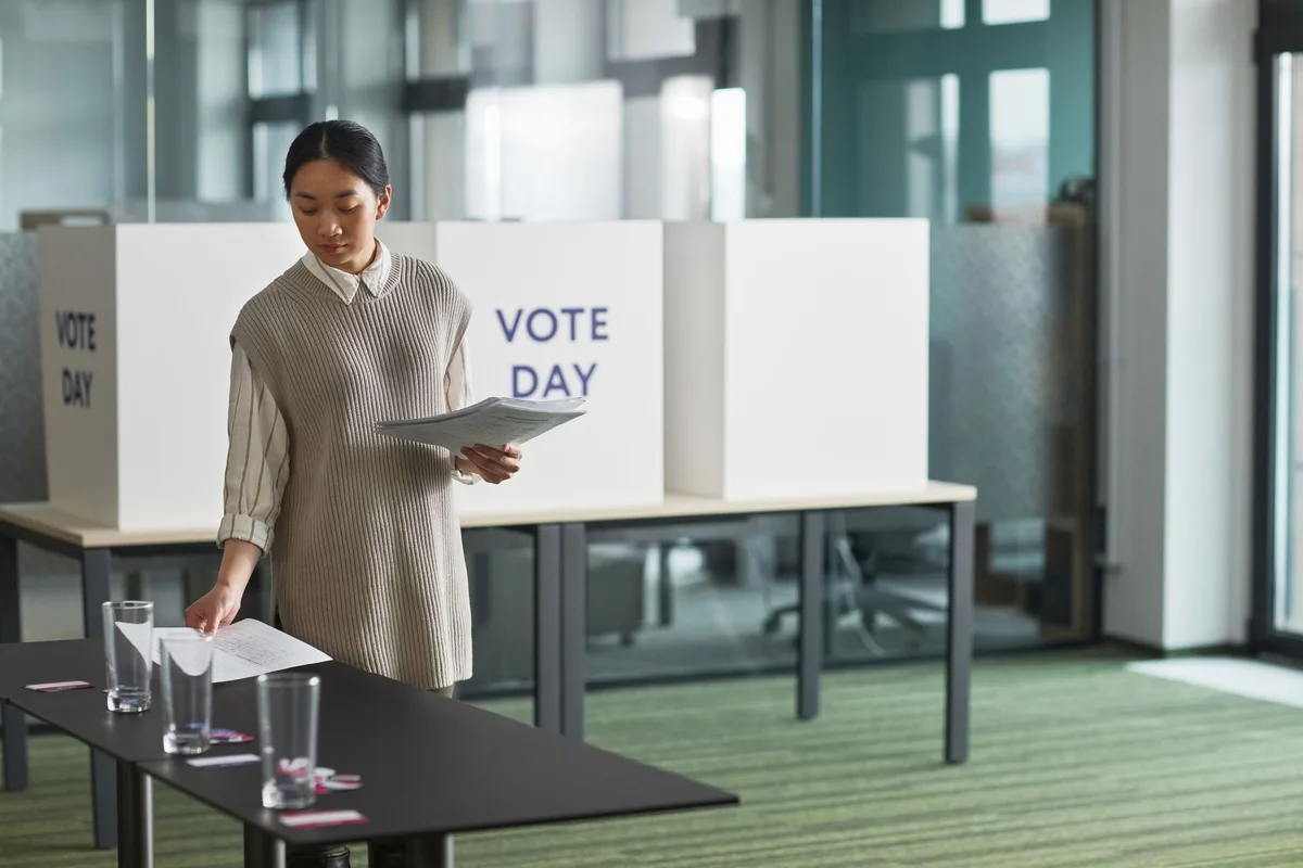 Voters casting ballots at a California polling location during the primary election