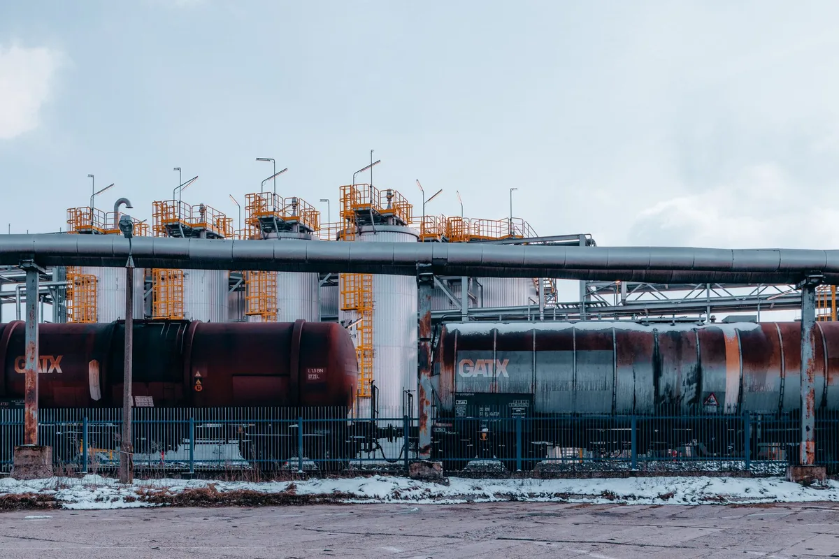 Industrial pipeline and valve infrastructure at a natural gas processing facility