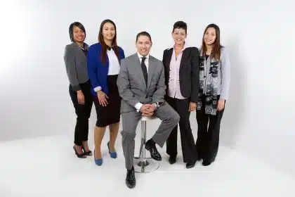 Diverse professionals collaborating in a modern office environment