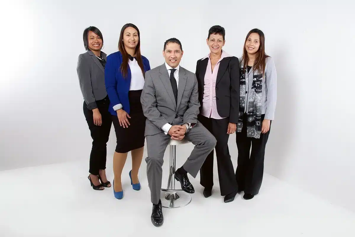 Diverse professionals collaborating in a modern office environment